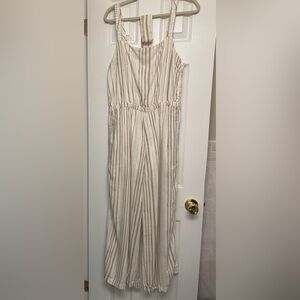 Splendid Jumpsuit Women's XL Tan White Striped Twila Linen Wide Leg One-Piece